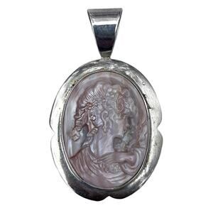 Vintage OTTO Signed Sterling Silver Cameo Pendant Large 2.7" 22 grams